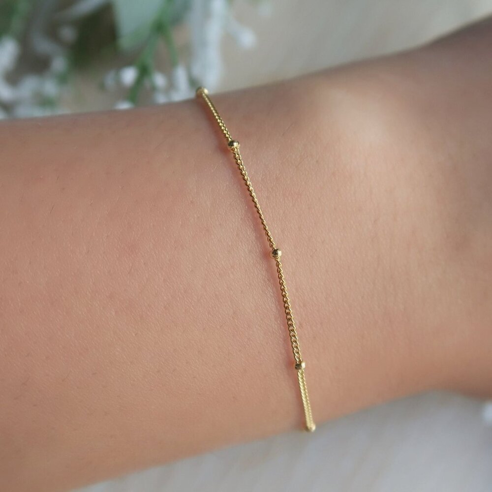 925 Sterling Silver Gold Satellite Bracelet, Dainty Bead Bracelet